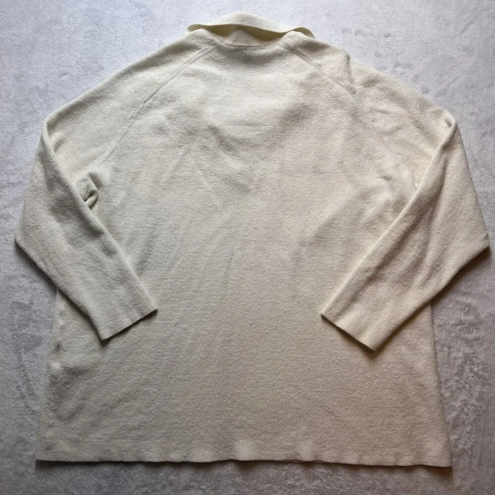 Eileen Fisher Linen Blend Ribbed Sweater Italian Yarn Cream S Coastal V-Neck